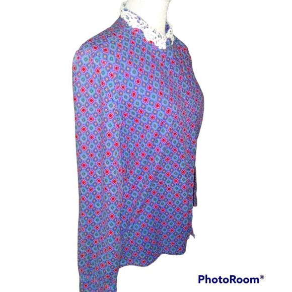 Mr. Witt Vintage geometric print top with lace collar size 14 - Picture 1 of 6